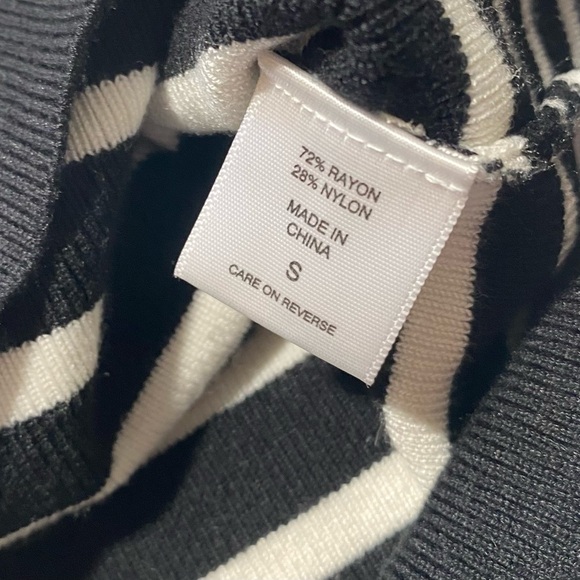 GOOD- Size S Womens 7th Avenue NY 3/4 Sleeve Sweater Rayon Nylon Bld Black White - Picture 6 of 8